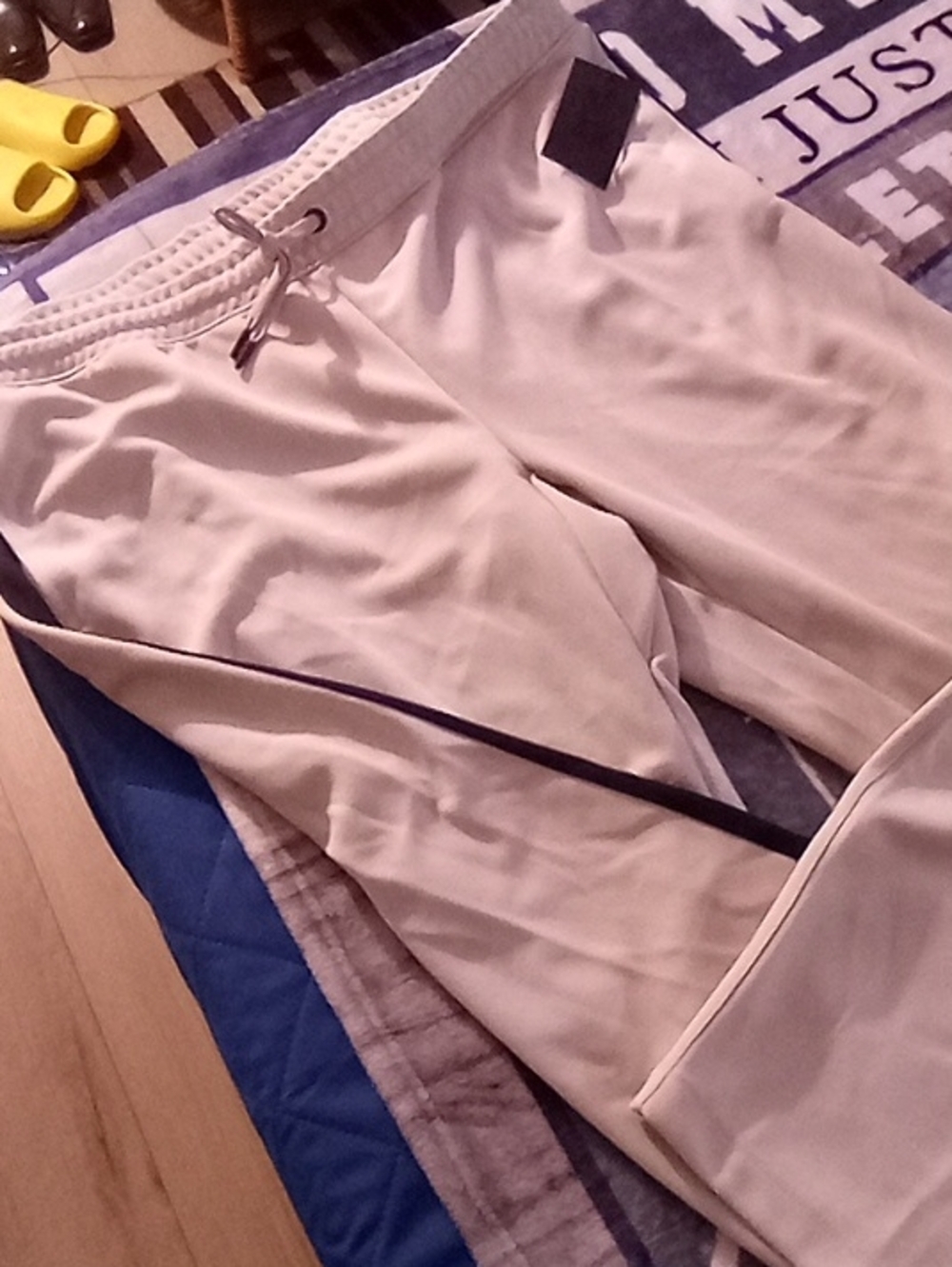 Athletic Works Men's Cream Jogger Pants with Black Trim